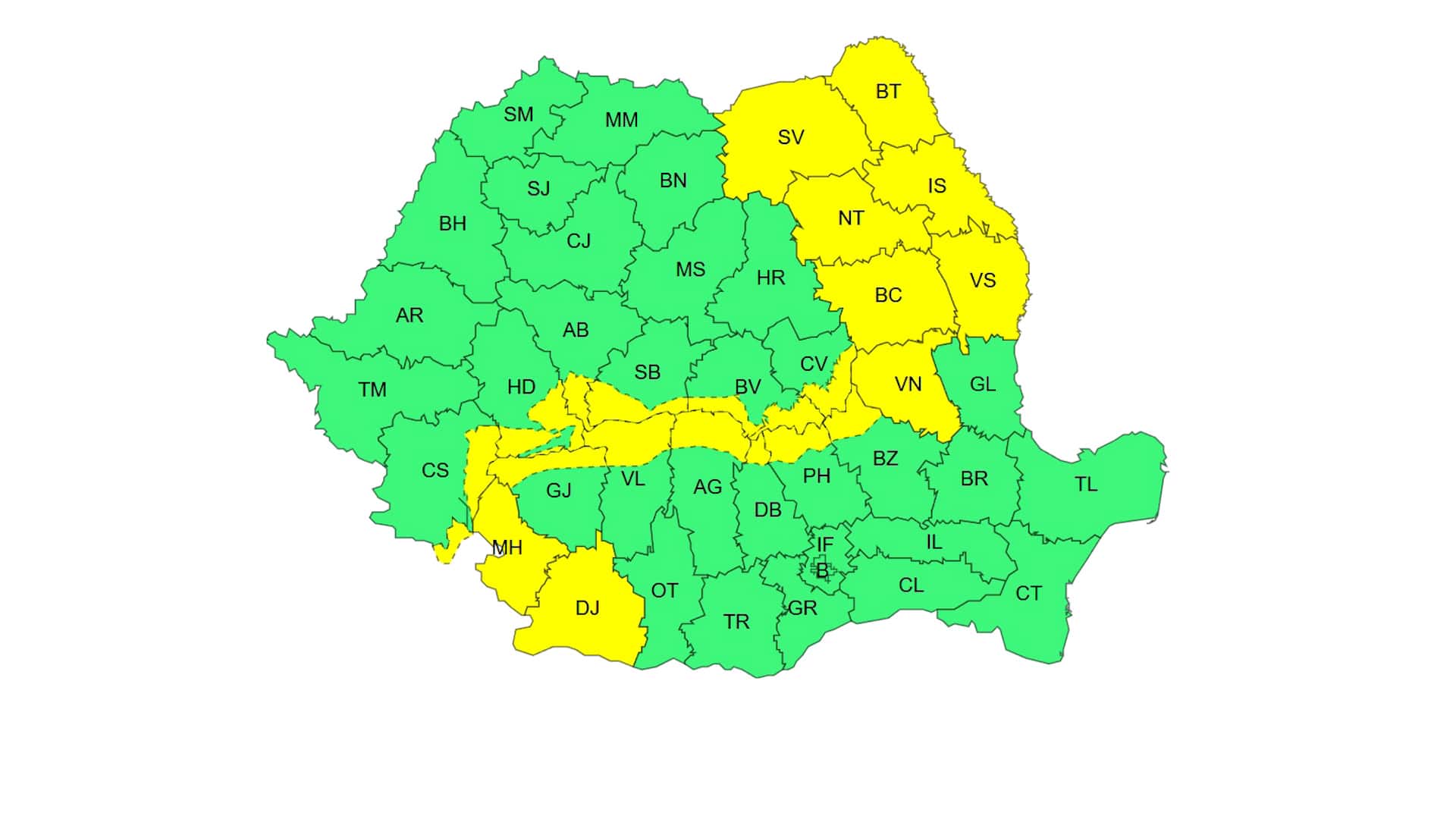 Cod galben de vânt puternic în județul Gorj
