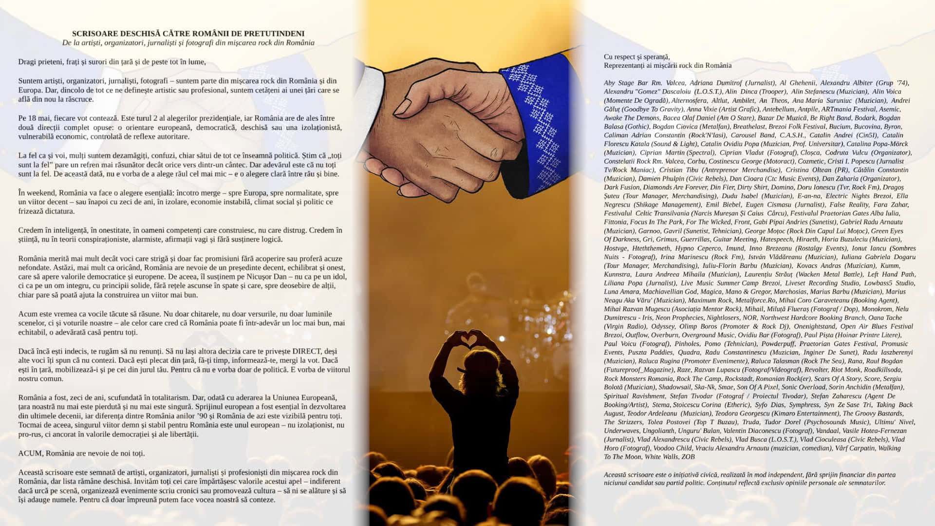 Apel din partea scenei rock: „România are nevoie de noi toți” înainte de turul decisiv al alegerilor