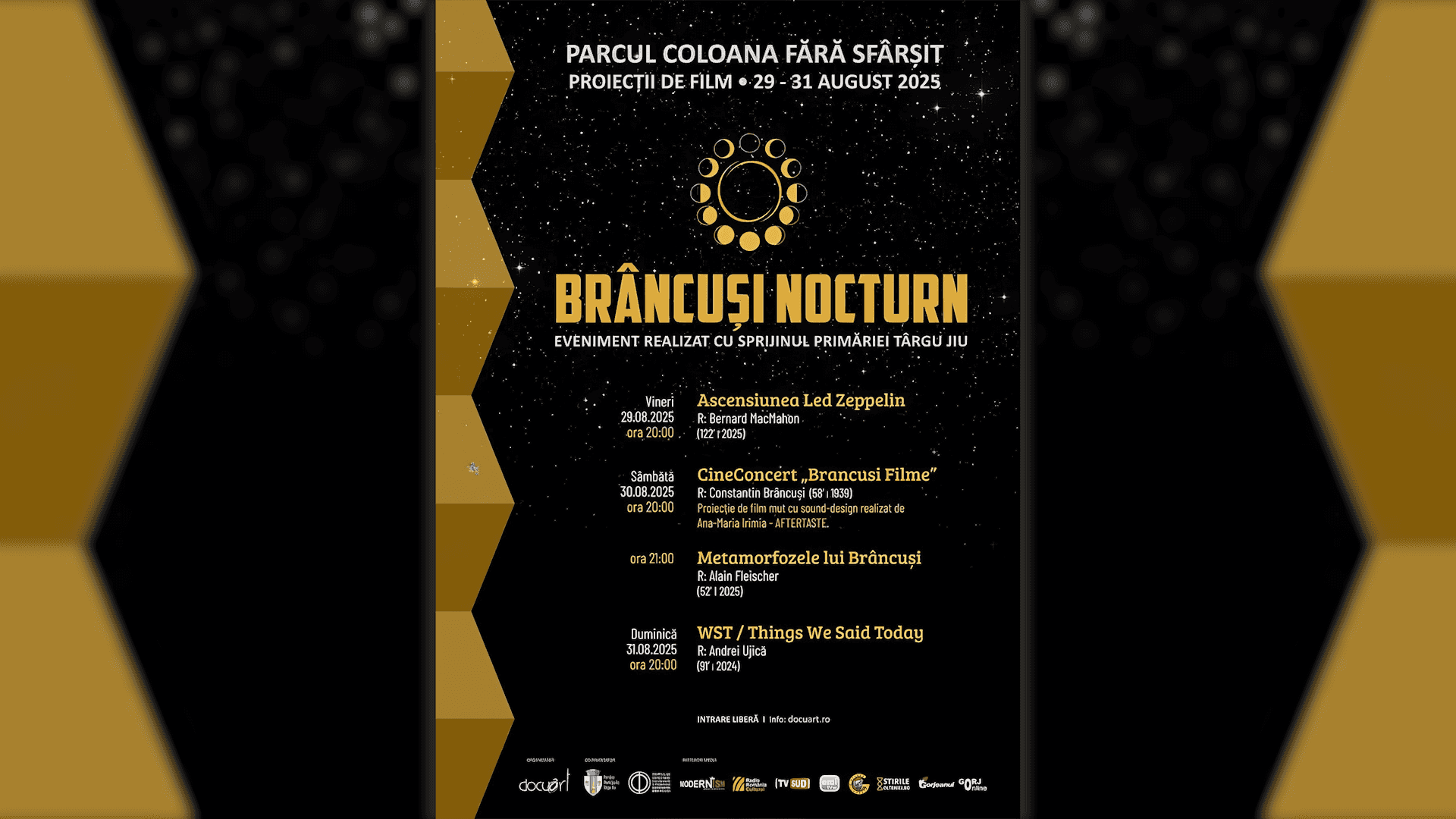 „Brâncuși Nocturn”- Trei seri de film în aer liber