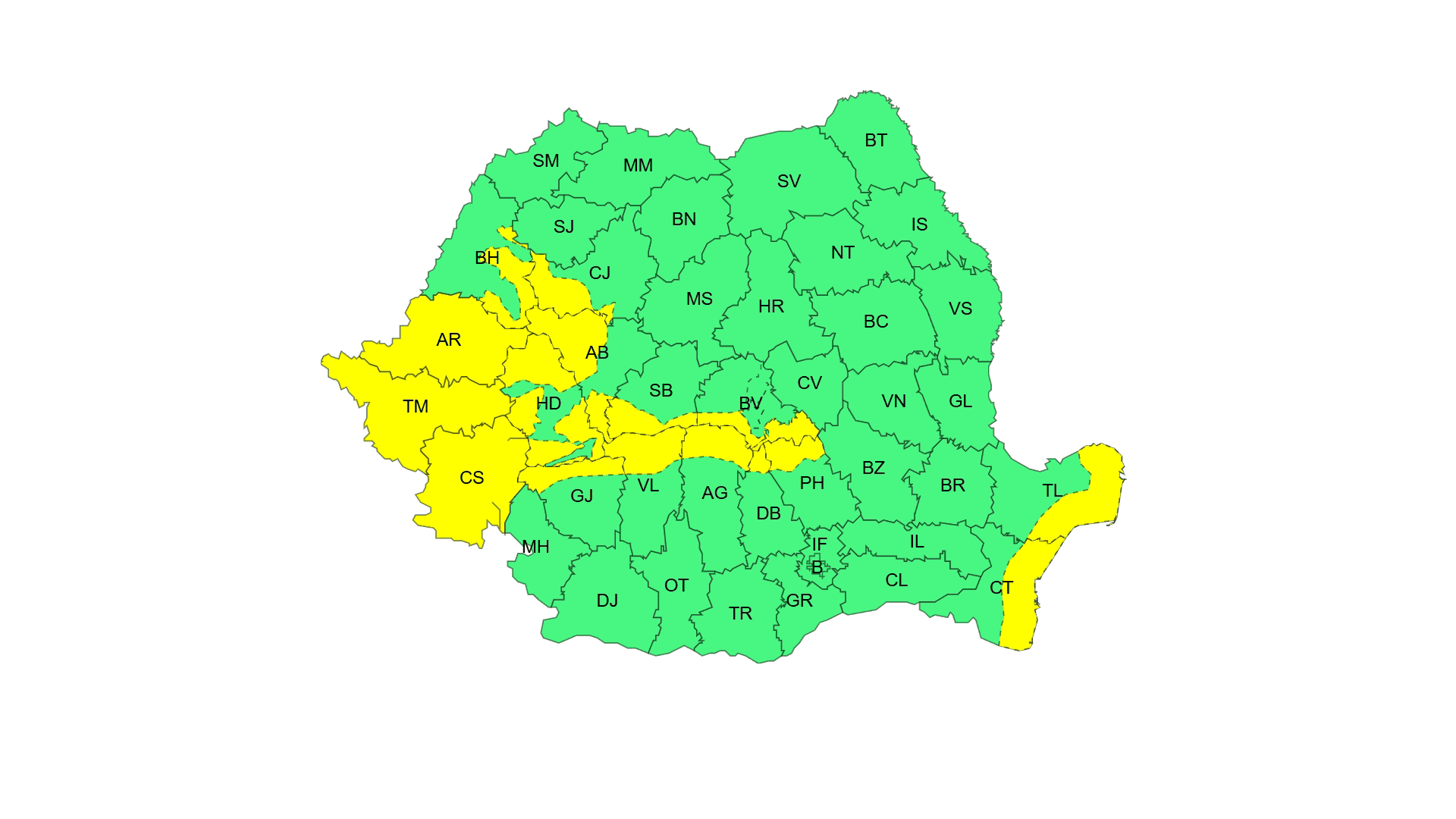 Județul Gorj, sub cod galben de intensificări ale vântului