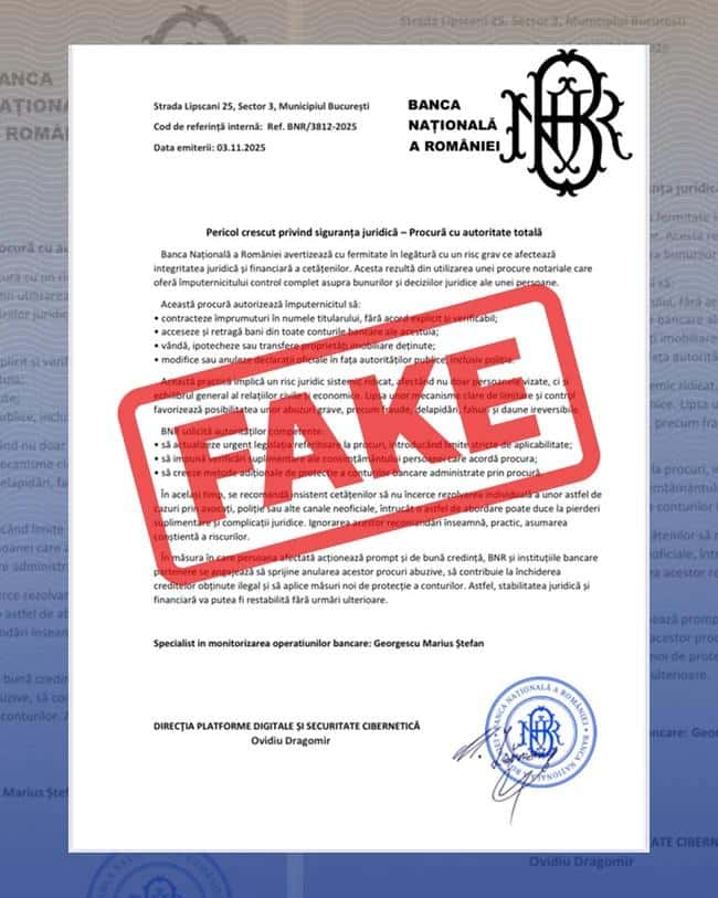 Atenție: un document fals circulă pe internet cu sigla BNR