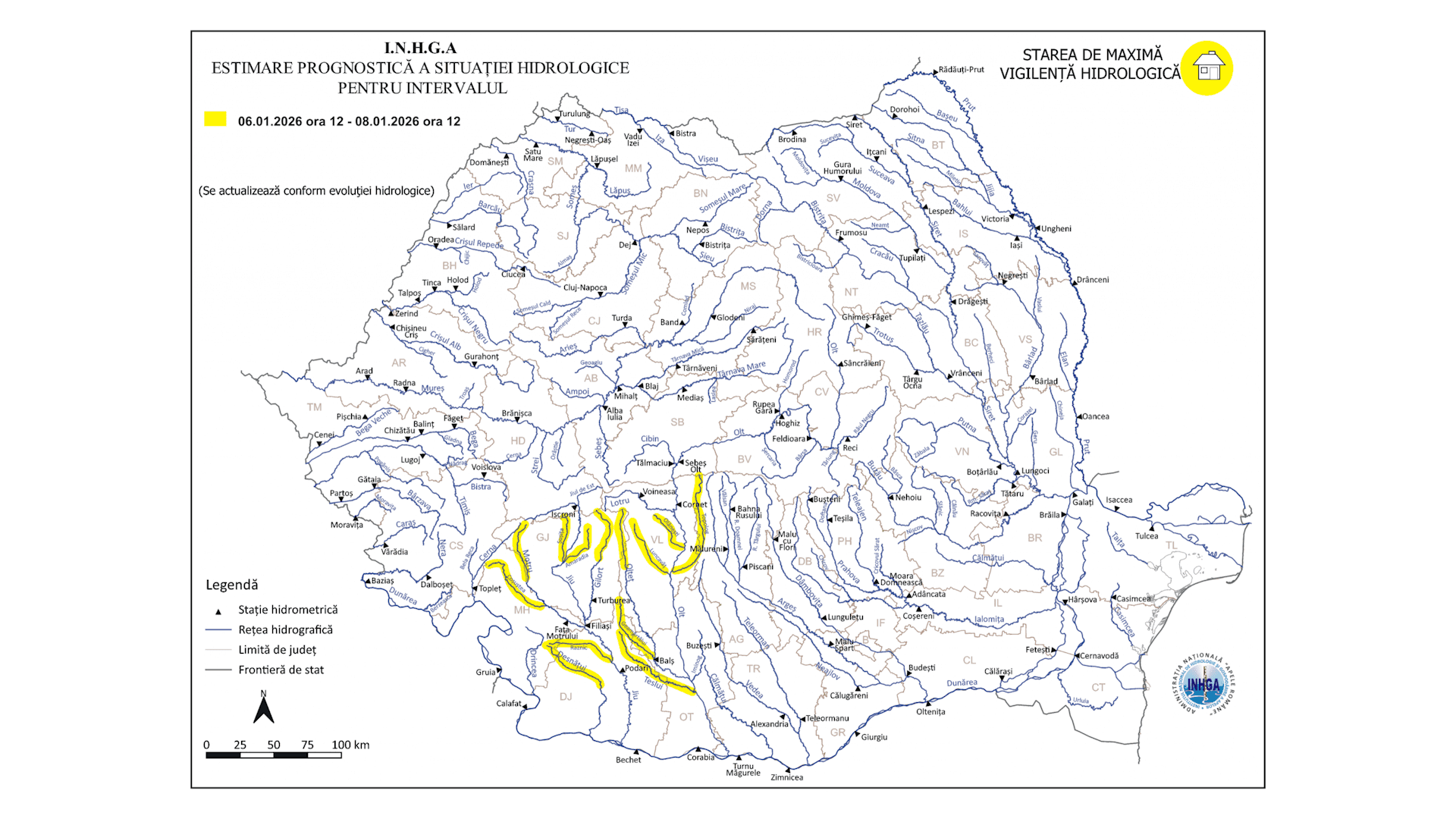 Risc de creșteri de debite pe râurile din județul Gorj