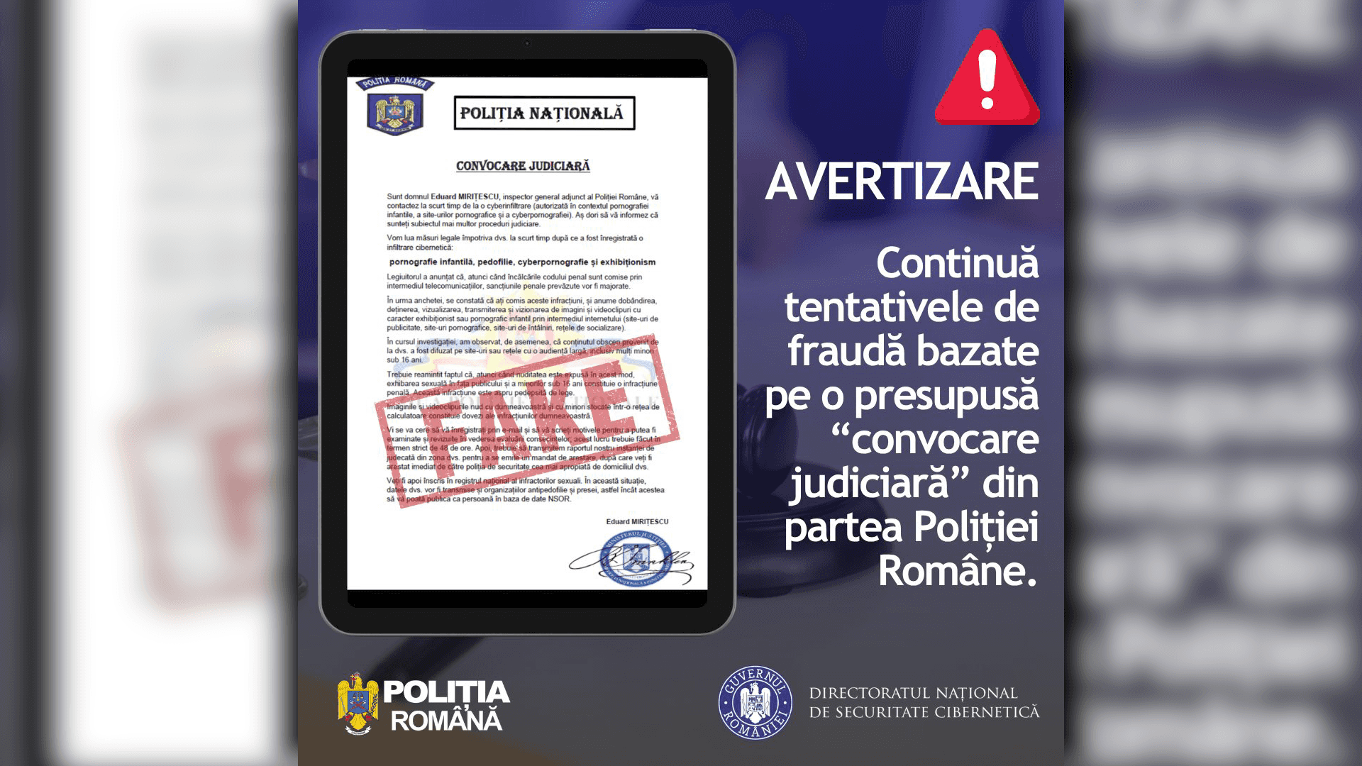 Fraude online care folosesc identitatea Poliției Române