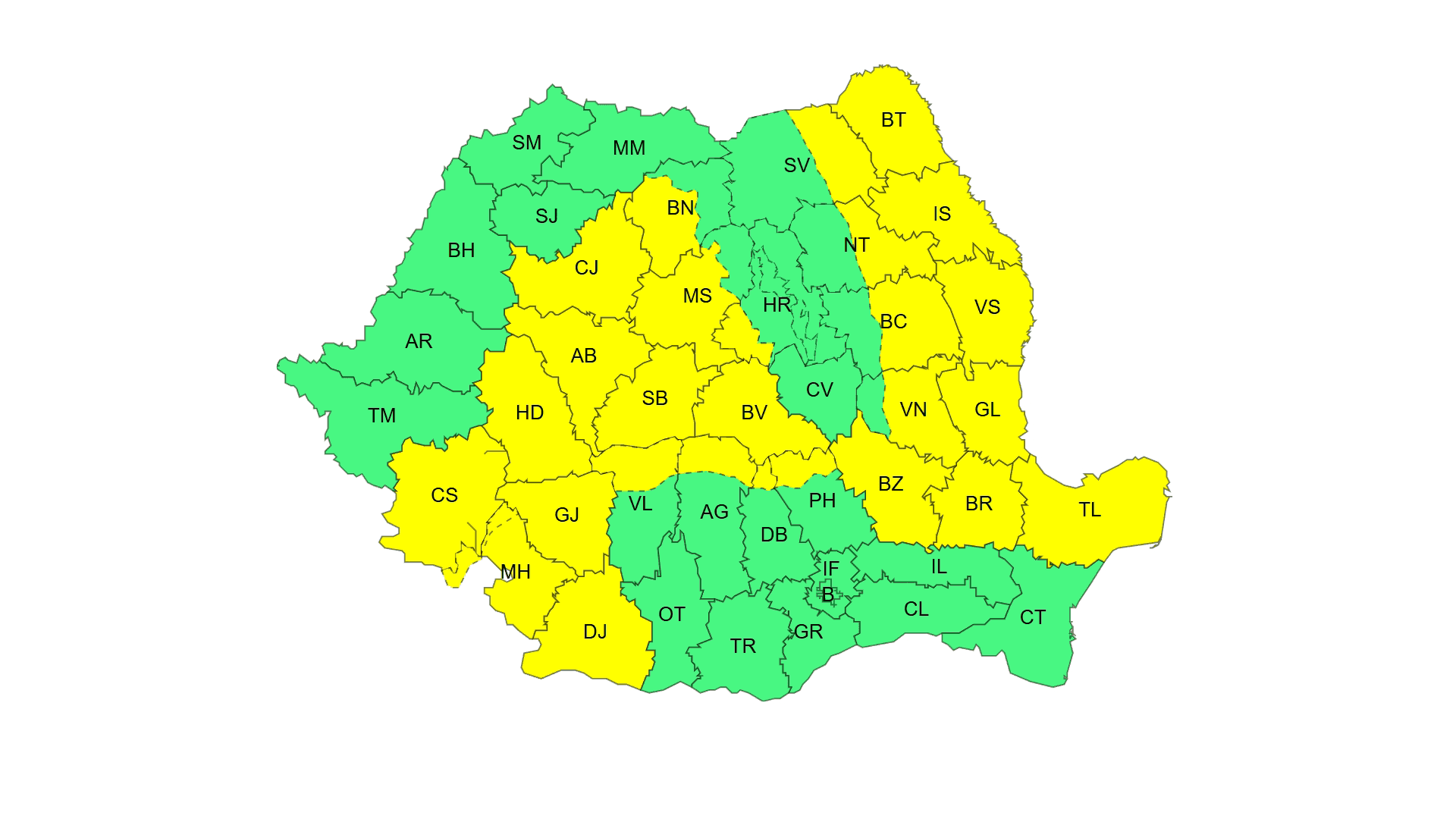 Cod galben de intensificări ale vântului
