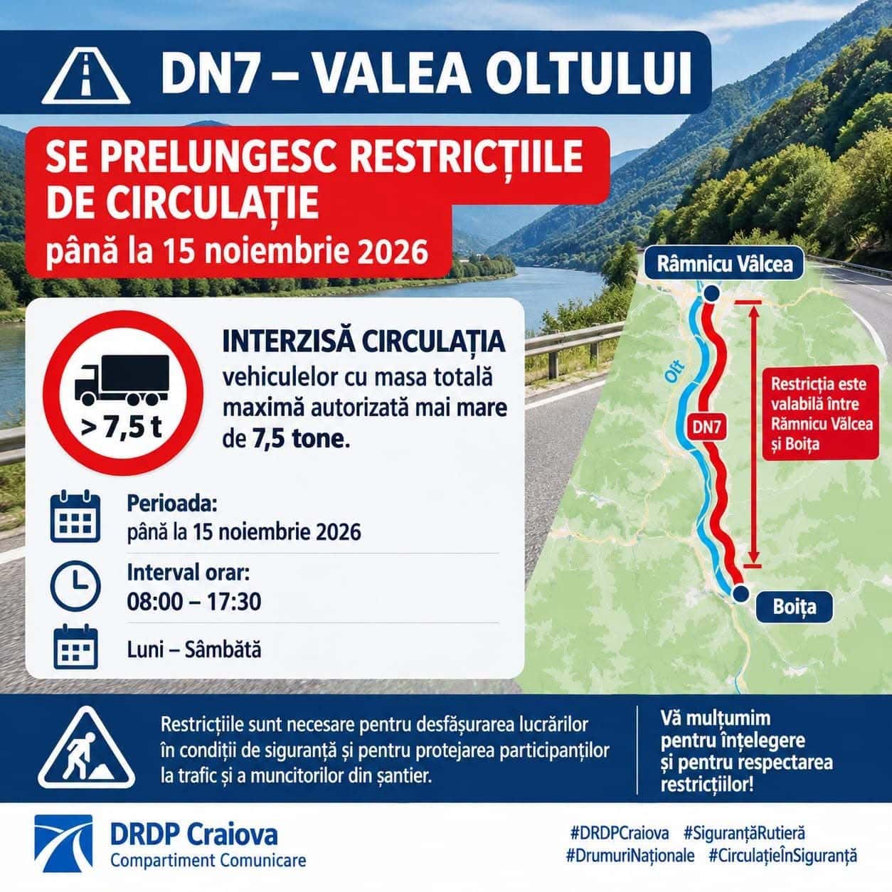 Se prelungesc restricțiile pe Valea Oltului