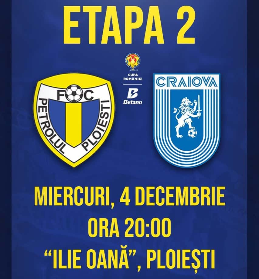 Meci azi în Cupa României: Petrolul Ploiești-Universitatea Craiova