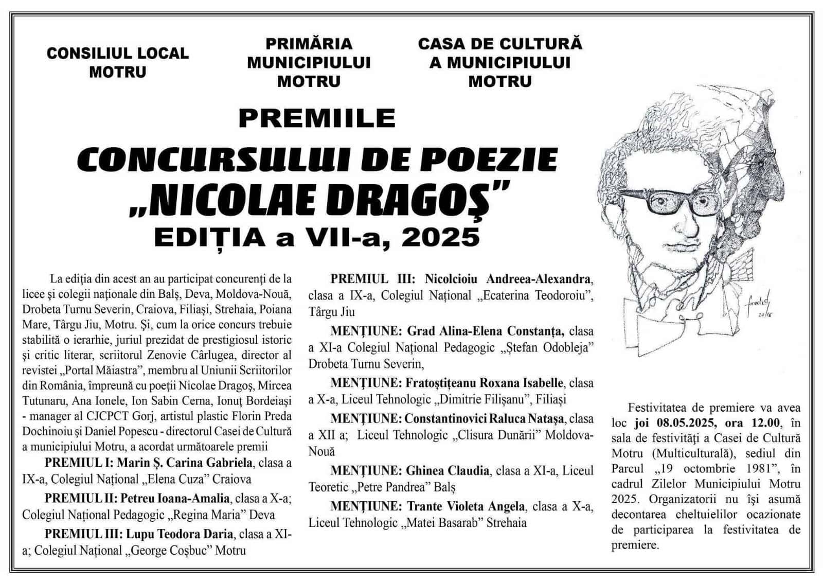 Motru, capitala poeziei tinere: elevi din toată țara la Concursul „Nicolae Dragoș”