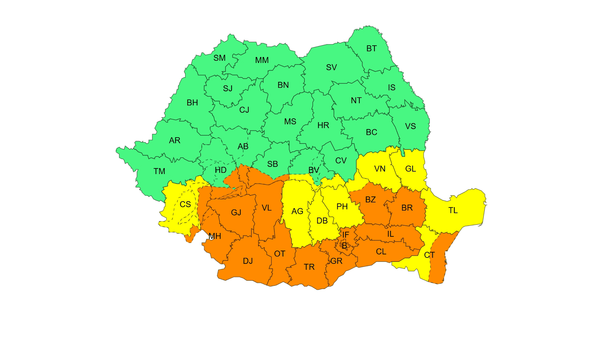 Cod portocaliu de ploi și ninsori în județul Gorj