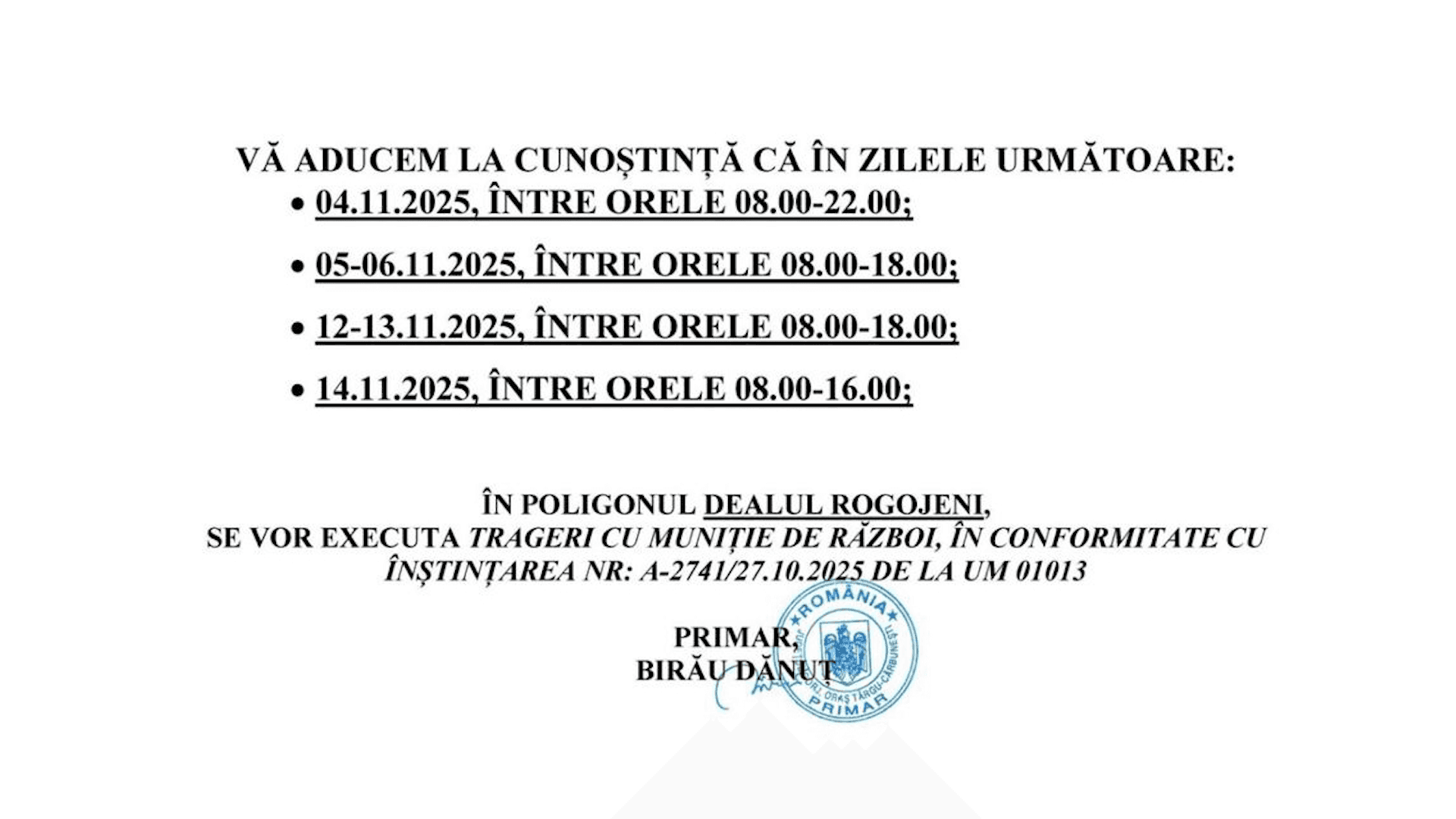 Trageri cu muniție de război în poligonul Dealul Rogojeni