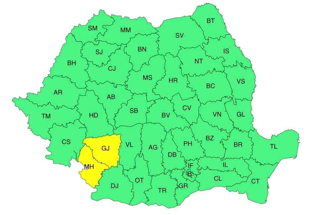 ANM: Cod galben de ploi în Gorj și Mehedinți