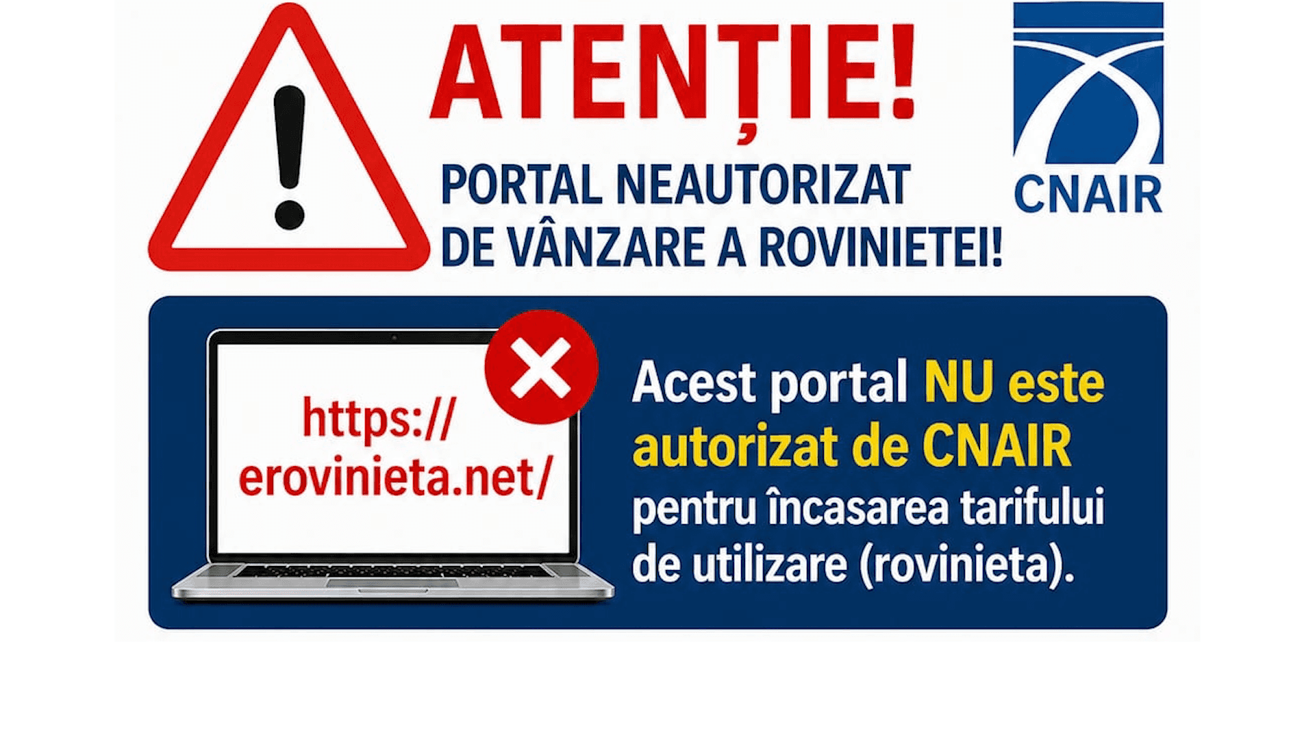 Avertizare CNAIR: Portal neautorizat de vânzare a rovinietei