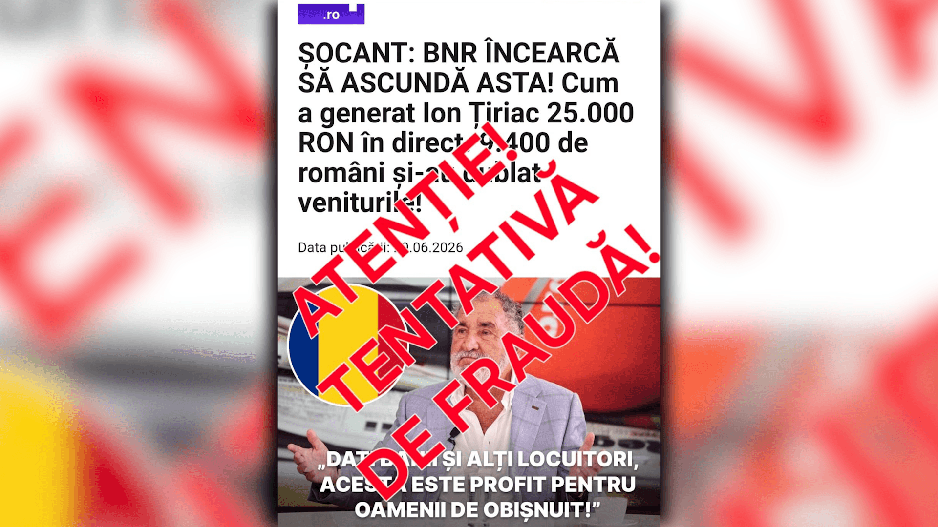 MAI: Nouă fraudă online cu imaginea lui Ion Țiriac