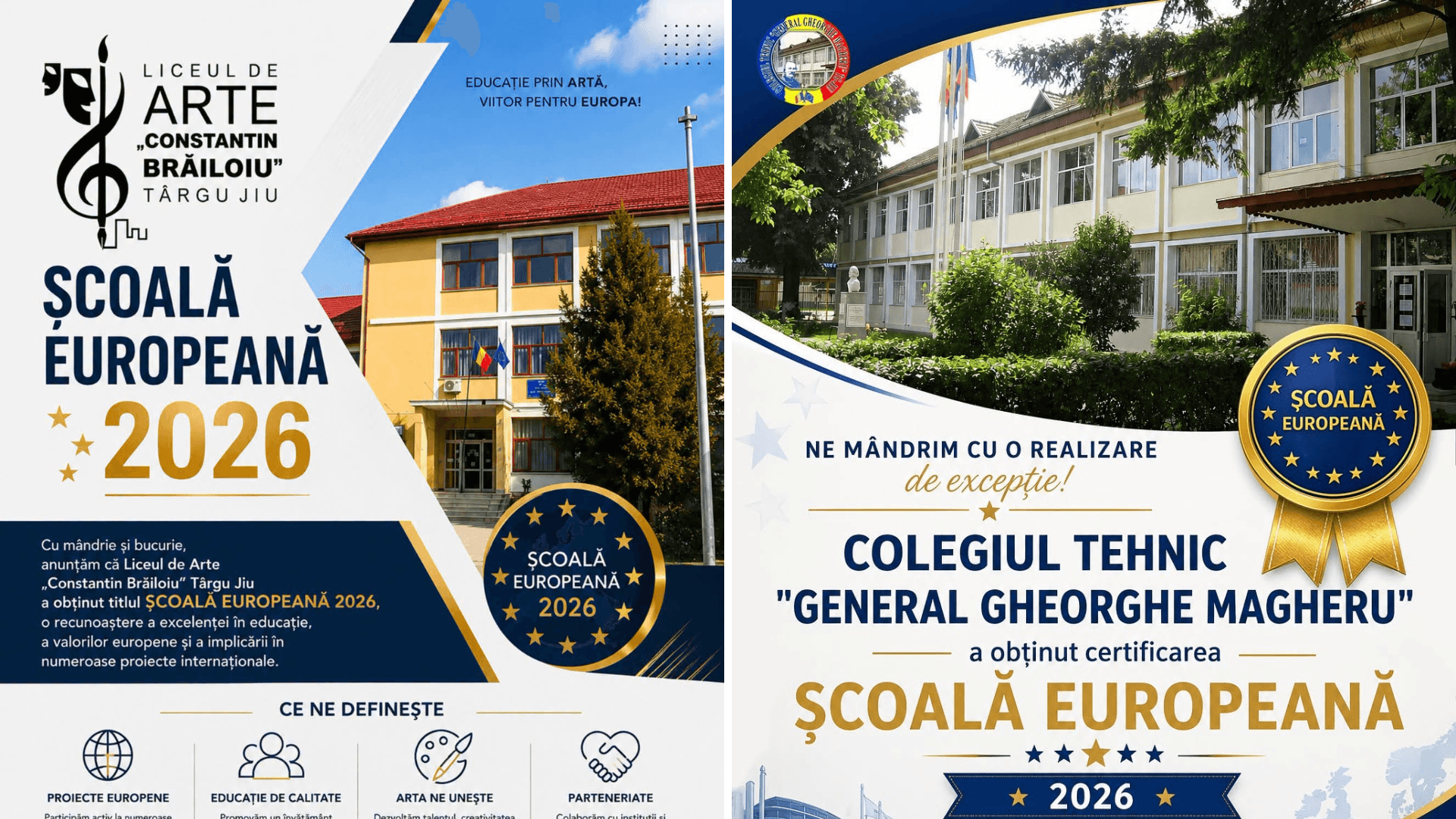 Două licee din Târgu Jiu au obținut titlul „Școală Europeană”