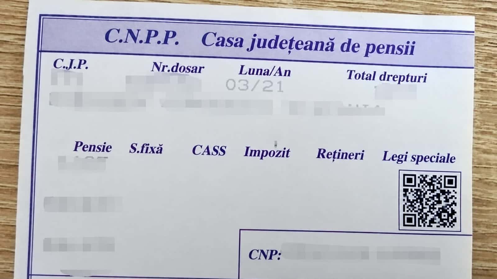 Cod QR pe talonul de pensie
