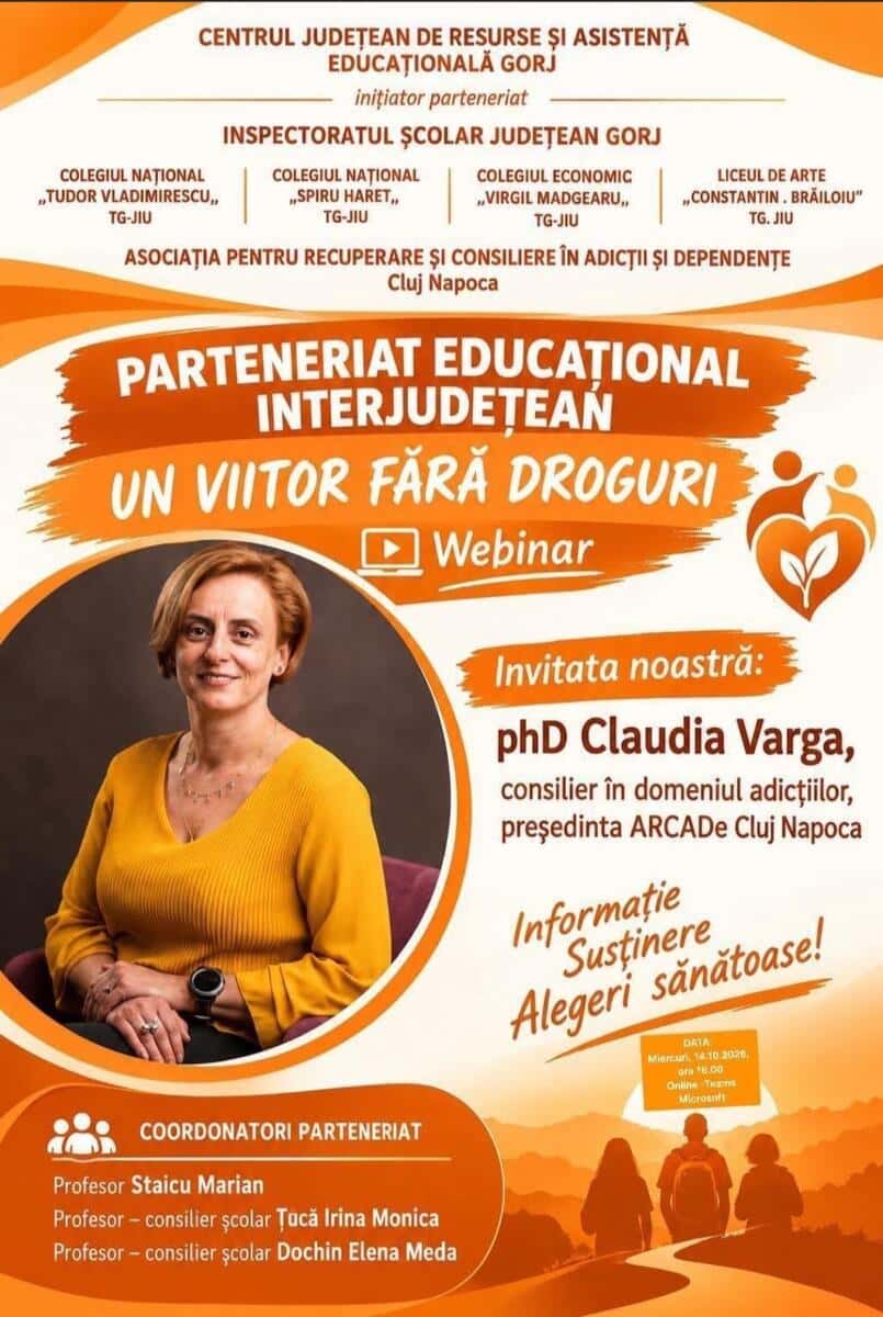 Elevii din Gorj, invitați la un webinar despre riscurile consumului de droguri