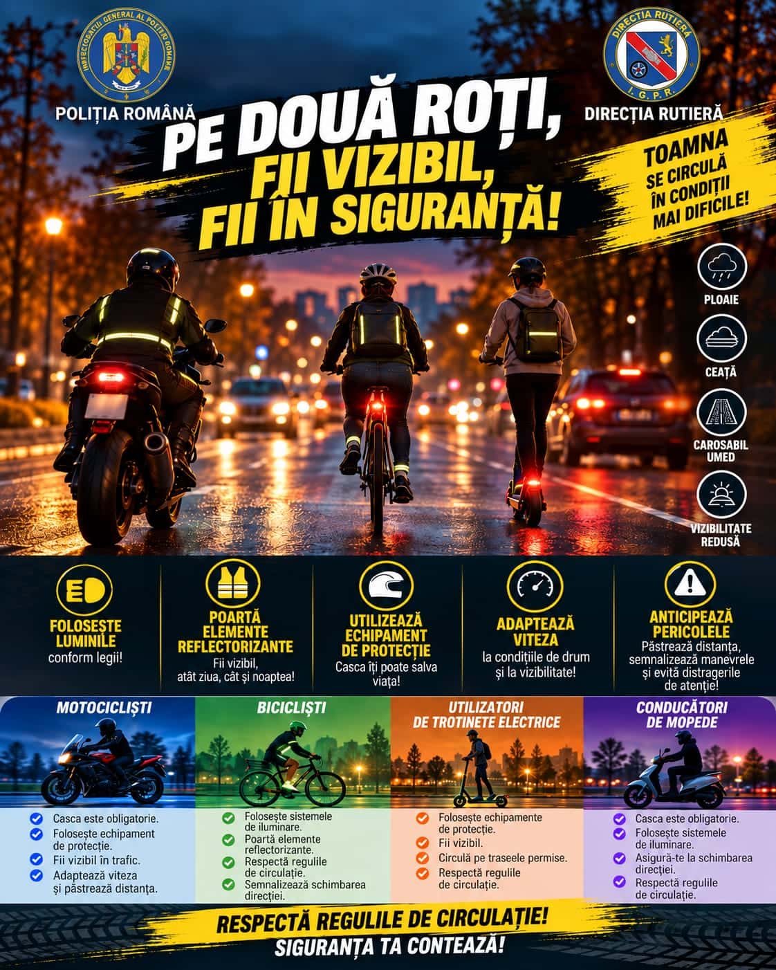 Motocicliștii și bicicliștii, în atenția polițiștilor
